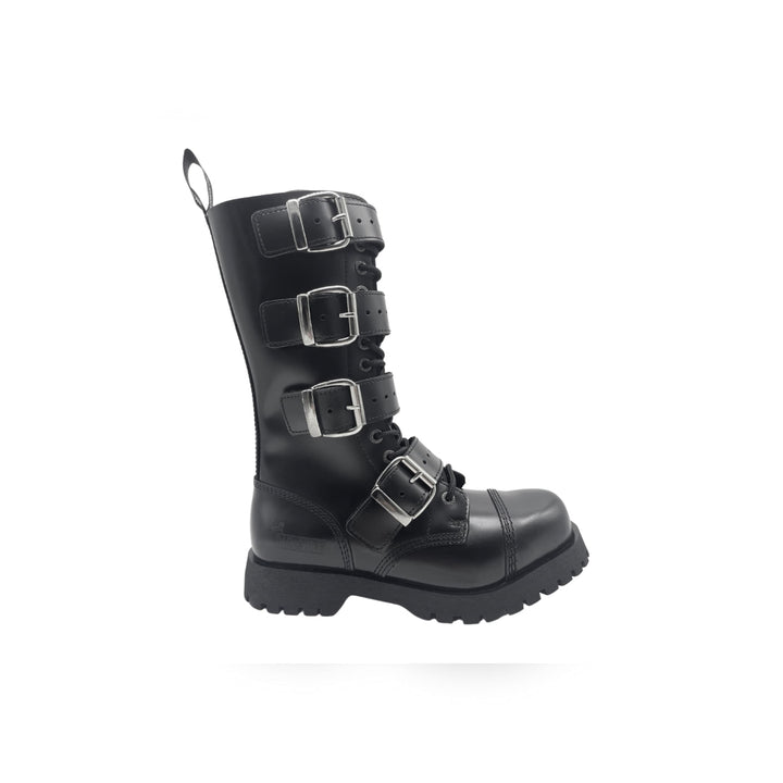 Darksteyn 14 Eye Premium Ranger Boots 4 Buckle Black Zip