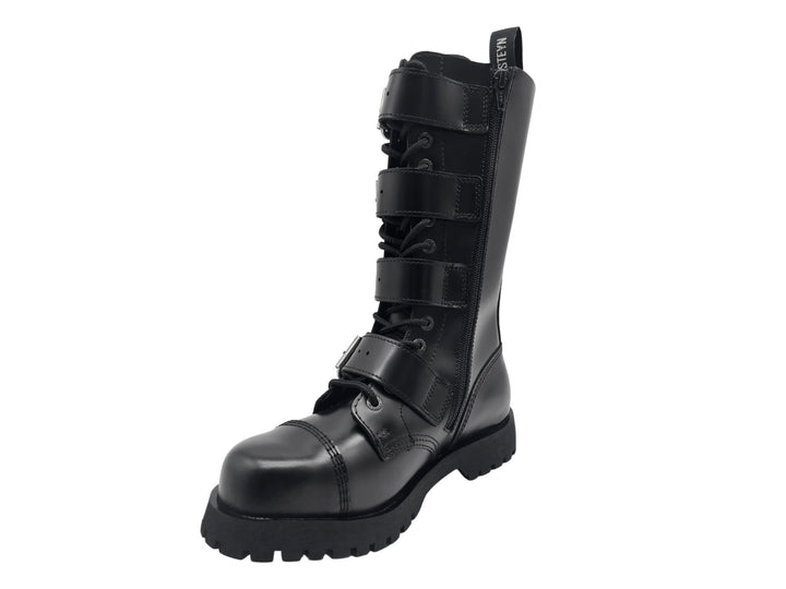 Darksteyn 14 Eye Premium Ranger Boots 4 Buckle Black Zip