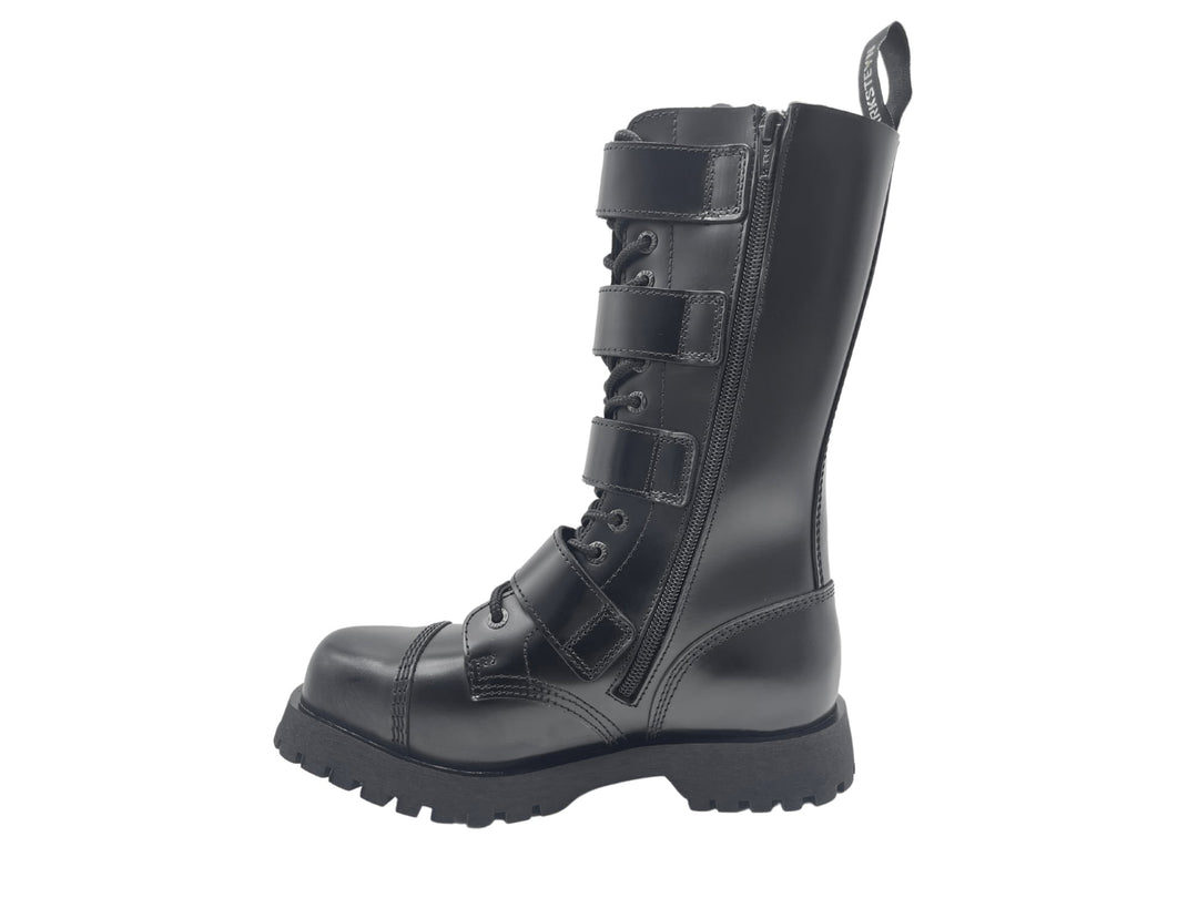 Darksteyn 14 Eye Premium Ranger Boots 4 Buckle Black Zip