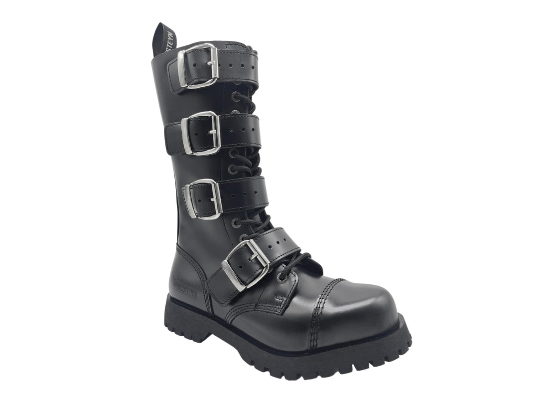 Darksteyn 14 Eye Premium Ranger Boots 4 Buckle Black Zip
