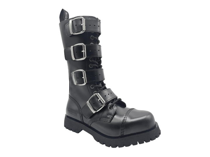 Darksteyn 14 Eye Premium Ranger Boots 4 Buckle Black Zip